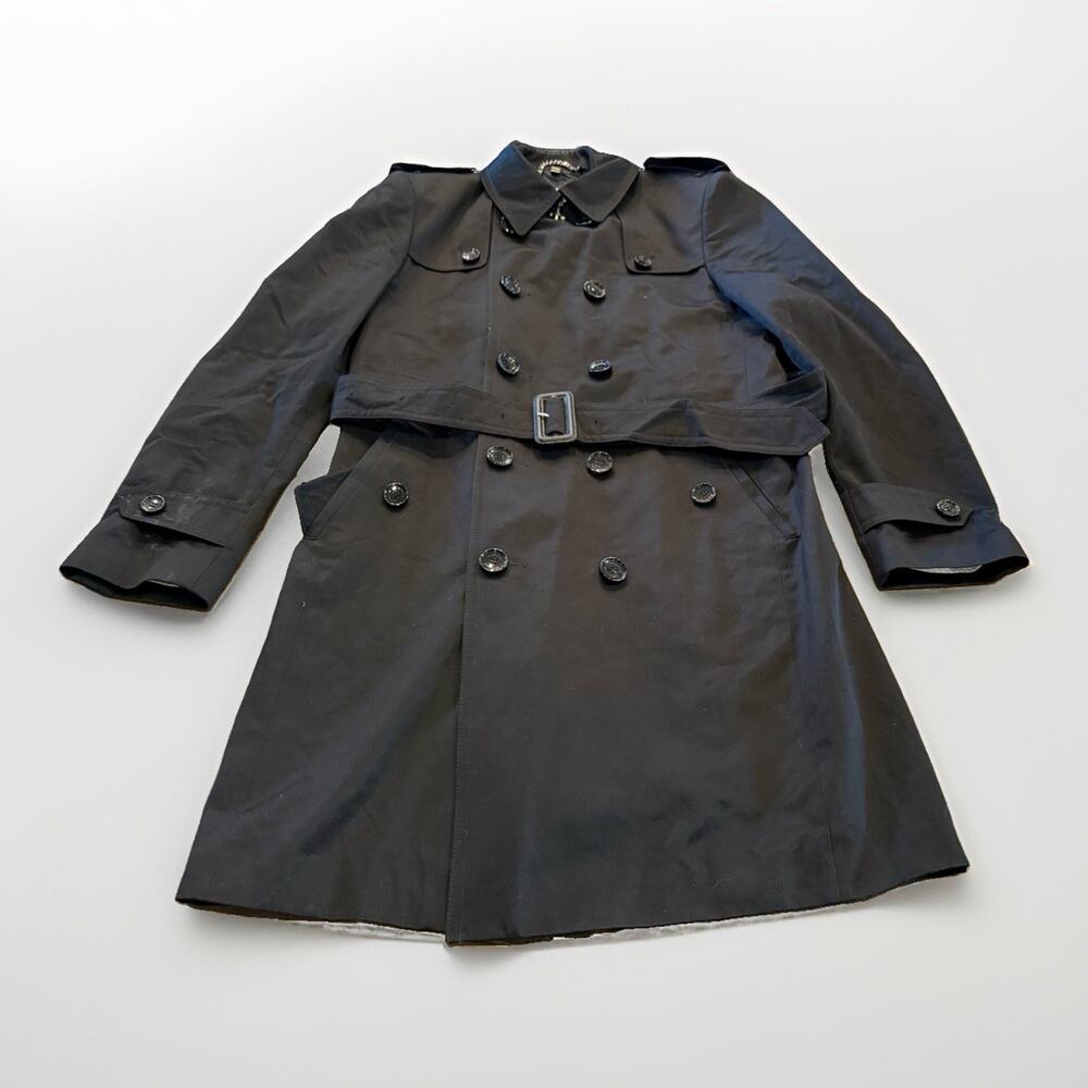 Burberry London Mens Black 100% Cotton Belted Trench Coat Size 50 Made In Turkey